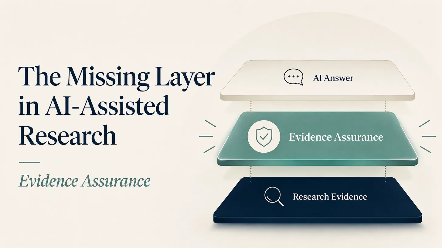 Evidence Assurance between research evidence and an AI answer
